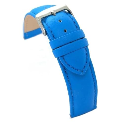 diloy Lederarmband für klassische Uhr – Glattes Rindsleder mit Nähten, gepolstert, Edelstahlschließe – Größen 8mm, 10mm, 12mm, 14mm, 16mm, 18mm, 19mm, 20mm, 22mm, 24mm 302 Himmelblau 18mm von diloy