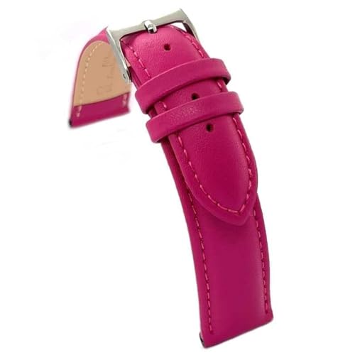diloy Lederarmband für klassische Uhr – Glattes Rindsleder mit Nähten, gepolstert, Edelstahlschließe – Größen 8mm, 10mm, 12mm, 14mm, 16mm, 18mm, 19mm, 20mm, 22mm, 24mm 302 Rosa 12mm von diloy