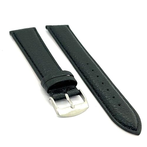 diloy Gepolstertes Uhrenarmband Rindsleder Bisonprägung extra lang XL – Für klassische Uhren – Größen 12mm 14mm 16mm 18mm 20mm – Großes Handgelenk – Elegant 131EL Schwarz 18mm von diloy