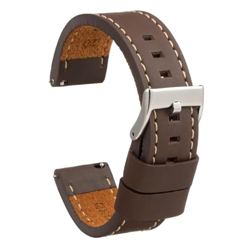 diloy Vintage Uhrenarmband gewachstes Leder mit weißer Naht – Handgefertigt für Sport- oder klassische Uhren – Größen 18mm 20mm 22mm 24mm 26mm – Braun oder Schwarz 384 Dunkelbraun 24mm von diloy