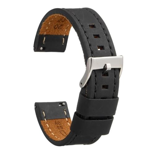 diloy Vintage Uhrenarmband gewachstes Leder mit weißer Naht – Handgefertigt für Sport- oder klassische Uhren – Größen 18mm 20mm 22mm 24mm 26mm – Braun oder Schwarz 384 Schwarz 18mm von diloy