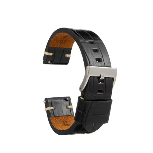 diloy Handgefertigtes Uhrenarmband Kalbsleder Krokodilprägung Vintage-Stil – Edelstahlschließe – Größen 20mm 22mm 24mm 403 Schwarz 22mm von diloy