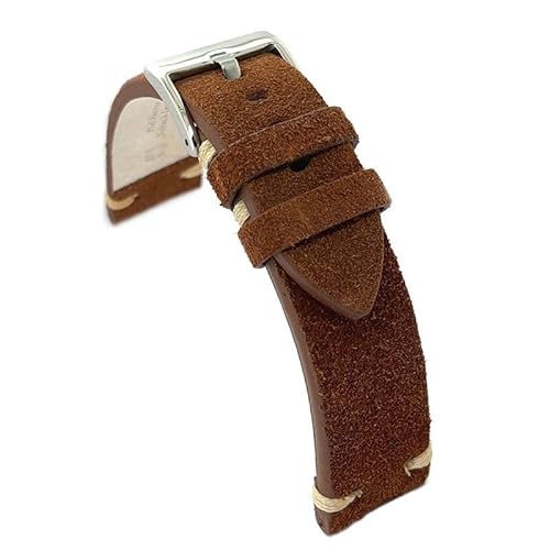diloy Vintage-Uhrenarmband aus Nubukleder – Handgefertigt – Flach – Erhältlich 18mm 20mm 22mm 24mm 417 Dunkelbraun 18mm von diloy