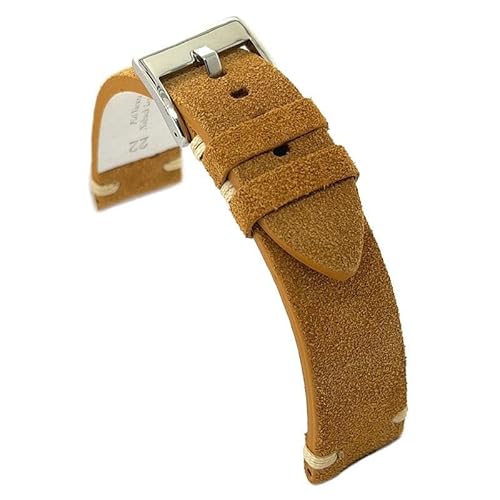 diloy Vintage-Uhrenarmband aus Nubukleder – Handgefertigt – Flach – Erhältlich 18mm 20mm 22mm 24mm 417 Hellbraun 24mm von diloy