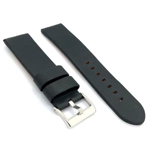 diloy Vintage Uhrenarmband gewachstes Rindsleder ohne Naht – Dickes Armband für Sportuhren – Größen 18mm 20mm 22mm 24mm 26mm – Braun oder Schwarz – Robust 383 Schwarz 22mm von diloy