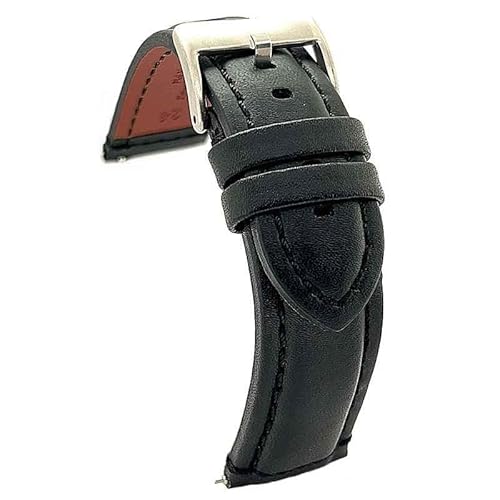 diloy Kalbsleder Uhrenarmband glatt extra dick für Chronographen – Größen 20mm 22mm 24mm 393 Schwarz 22mm von diloy