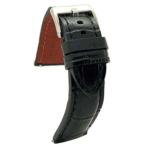 diloy Krokodilprägung Lederarmband extra dick für Chronographen – Größen 20mm 22mm 24mm 395 Schwarz 22mm von diloy