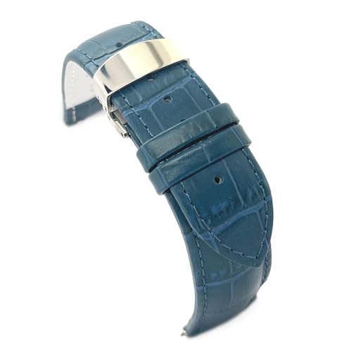 diloy Lederarmband klassisch mit Krokoprägung – versteckter Verschluss – 20mm 22mm – stilvoll & robust – Ref. 336 Navy Blau 20mm von diloy