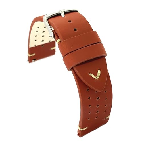 diloy Uhrenarmband geöltes Rindsleder perforiert Rallye Racing Vintage – Handgenäht – Handgefertigtes minimalistisches Design – Größen 20mm 22mm – Schwarz Braun Hellbraun 435 Mittleres Braun 22mm von diloy