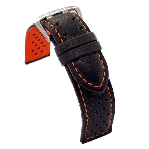 diloy Uhrenarmband glattes perforiertes Rindsleder Rallye Racing – Bunte Naht und Innenfutter – Größen 18mm 20mm 22mm 24mm – Schwarz mit Rot Blau Gelb Orange Weiß – Sportliches Design 380 Schwarz diloy Uhrenarmband glattes perforiertes Rindsleder Rallye Racing – Bunte Naht und Innenfutter – Größen 18mm 20mm 22mm 24mm – Schwarz mit Rot Blau Gelb Orange Weiß – Sportliches Design 380 Schwarz von diloy