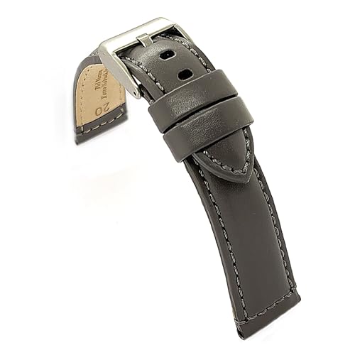 diloy Sportliches Uhrenarmband aus glattem Rindsleder mit Ton-in-Ton-Naht – Gepolstert – Größen 14mm 16mm 18mm 20mm 22mm 24mm – Elegant und widerstandsfähig 363 Grau 20mm von diloy