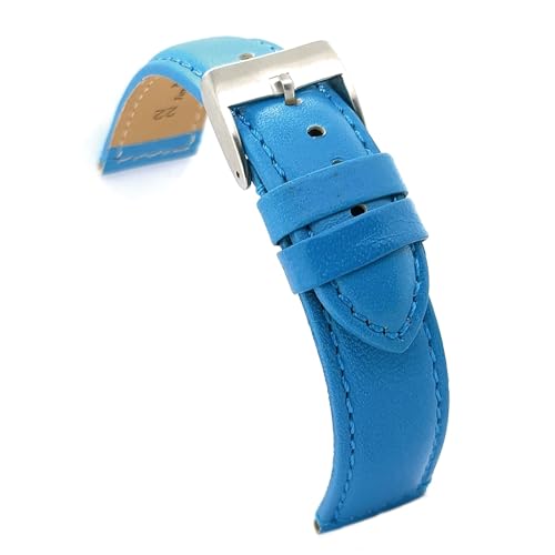 diloy Sportliches Uhrenarmband aus glattem Rindsleder mit Ton-in-Ton-Naht – Gepolstert – Größen 14mm 16mm 18mm 20mm 22mm 24mm – Elegant und widerstandsfähig 363 Himmelblau 22mm von diloy