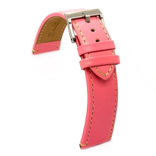 diloy Sportliches flaches Uhrenarmband aus glattem Rindsleder mit weißer Naht – Größen 14mm 16mm 18mm 20mm 22mm 24mm – Elegant und widerstandsfähig 373 Hell-Pink 18mm diloy Sportliches flaches Uhrenarmband aus glattem Rindsleder mit weißer Naht – Größen 14mm 16mm 18mm 20mm 22mm 24mm – Elegant und widerstandsfähig 373 Hell-Pink 18mm von diloy