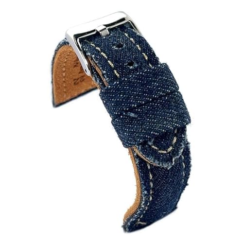 diloy Uhrenarmband Denim Jeans gepolstert – Vintage Stil – Lederfutter – Schwarz Blau Beige Grün – Größen 18mm 20mm 22mm 24mm 389 Navy Blau 24mm von diloy