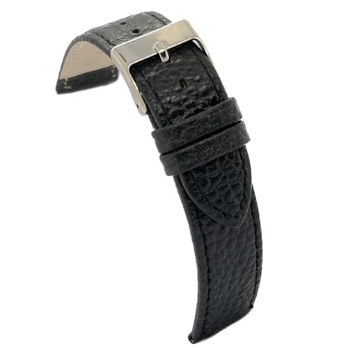 diloy Uhrenarmband Kalbsleder mit Bison-Prägung – Flaches Klassisches Design, Edelstahlschließe – Für Dressuhren – Größen 12mm bis 22mm (gerade) P178 Schwarz 18mm von diloy