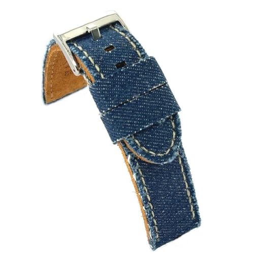 diloy Textil Uhrenarmband Jeans Denim ausgefranst Lederfutter flach sportlich – Größen 18mm 20mm 22mm 24mm 390 Blau 18mm von diloy