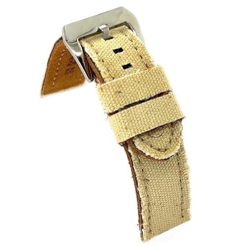 diloy Textil Uhrenarmband Jeans Denim ausgefranst Lederfutter flach sportlich – Größen 18mm 20mm 22mm 24mm 390 Creme 22mm von diloy