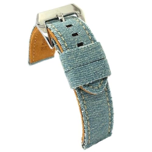 diloy Textil Uhrenarmband Jeans Denim ausgefranst Lederfutter flach sportlich – Größen 18mm 20mm 22mm 24mm 390 Himmelblau 18mm von diloy