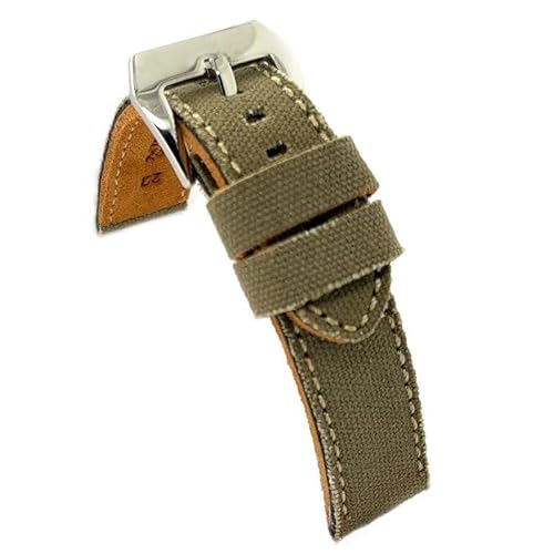 diloy Textil Uhrenarmband Jeans Denim ausgefranst Lederfutter flach sportlich – Größen 18mm 20mm 22mm 24mm 390 Militärgrün 24mm von diloy