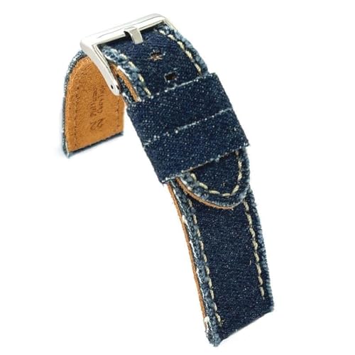 diloy Textil Uhrenarmband Jeans Denim ausgefranst Lederfutter flach sportlich – Größen 18mm 20mm 22mm 24mm 390 Navy Blau 18mm von diloy