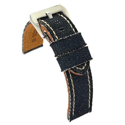 diloy Textil Uhrenarmband Jeans Denim ausgefranst Lederfutter flach sportlich – Größen 18mm 20mm 22mm 24mm 390 Schwarz 22mm von diloy