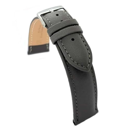 diloy Lederarmband für klassische Uhr – Glattes Rindsleder mit Nähten, gepolstert, Edelstahlschließe – Größen 8mm, 10mm, 12mm, 14mm, 16mm, 18mm, 19mm, 20mm, 22mm, 24mm 302 Grau 22mm von diloy