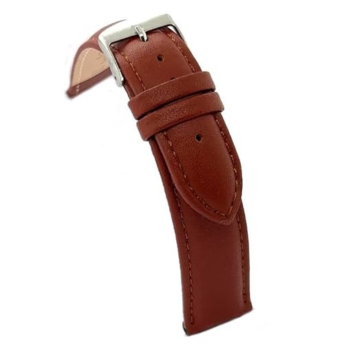 diloy Lederarmband für klassische Uhr – Glattes Rindsleder mit Nähten, gepolstert, Edelstahlschließe – Größen 8mm, 10mm, 12mm, 14mm, 16mm, 18mm, 19mm, 20mm, 22mm, 24mm 302 Mittleres Braun 16mm von diloy