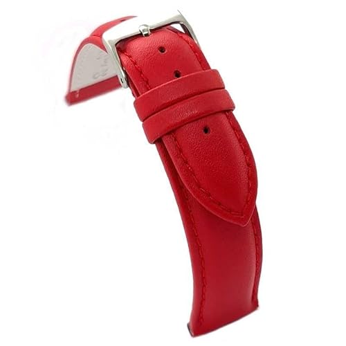diloy Lederarmband für klassische Uhr – Glattes Rindsleder mit Nähten, gepolstert, Edelstahlschließe – Größen 8mm, 10mm, 12mm, 14mm, 16mm, 18mm, 19mm, 20mm, 22mm, 24mm 302 Rot 24mm von diloy