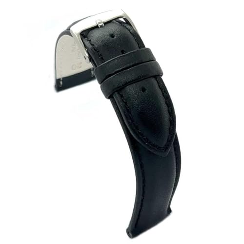 diloy Lederarmband für klassische Uhr – Glattes Rindsleder mit Nähten, gepolstert, Edelstahlschließe – Größen 8mm, 10mm, 12mm, 14mm, 16mm, 18mm, 19mm, 20mm, 22mm, 24mm 302 Schwarz 14mm von diloy