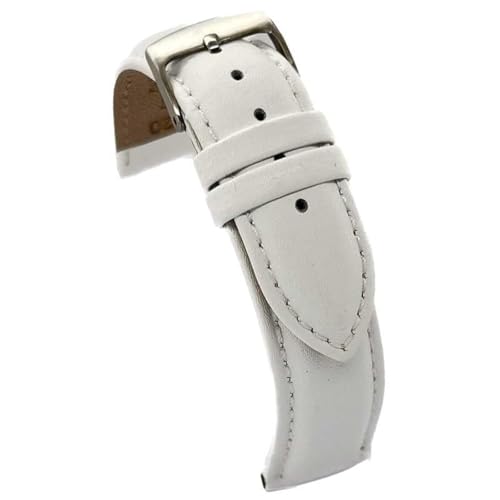 diloy Lederarmband für klassische Uhr – Glattes Rindsleder mit Nähten, gepolstert, Edelstahlschließe – Größen 8mm, 10mm, 12mm, 14mm, 16mm, 18mm, 19mm, 20mm, 22mm, 24mm 302 Weiß 14mm von diloy