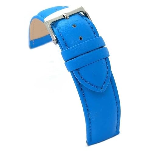 diloy XL Lederarmband für klassische Uhr glattes genähtes Rindsleder gepolstert Speziallänge Größen 10mm 12mm 14mm 16mm 18mm 20mm 22mm 24mm 26mm 28mm 30mm 302EL Himmelblau 12mm von diloy