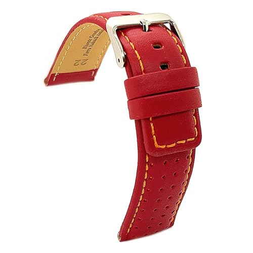 diloy Uhrenarmband Rindsleder perforiert Rallye Racing Stil Kontrastnaht – Sportlich für Uhr – Größen 18mm 20mm 22mm 24mm Schwarz, Braun, Rot, Marineblau 367 Bordeaux 22mm von diloy