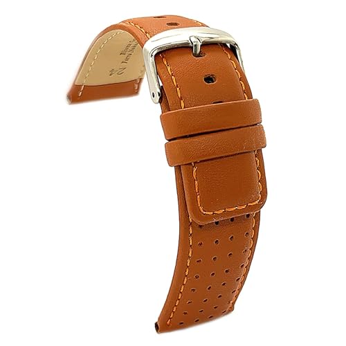 diloy Uhrenarmband Rindsleder perforiert Rallye Racing Stil Kontrastnaht – Sportlich für Uhr – Größen 18mm 20mm 22mm 24mm Schwarz, Braun, Rot, Marineblau 367 Hellbraun 22mm von diloy