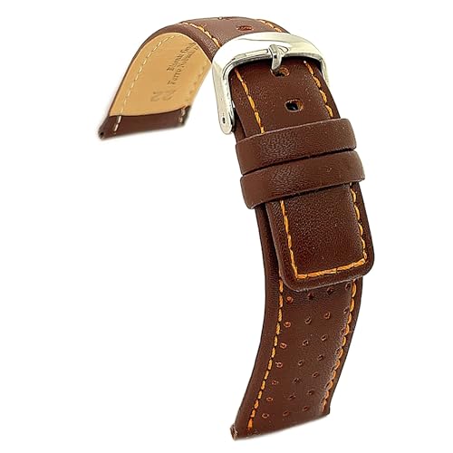 diloy Uhrenarmband Rindsleder perforiert Rallye Racing Stil Kontrastnaht – Sportlich für Uhr – Größen 18mm 20mm 22mm 24mm Schwarz, Braun, Rot, Marineblau 367 Mittel Braun 22mm von diloy