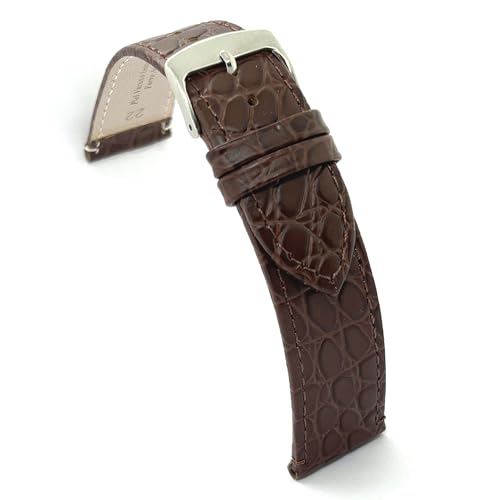 diloy Uhrenarmband aus Leder für klassische Uhren – Rindsleder mit rundem Krokodil-Prägemuster – Flach, klassischer Stil, Edelstahlschließe – Größen 12mm 14mm 16mm 18mm 20mm 22mm P209 Dunkelbraun von diloy