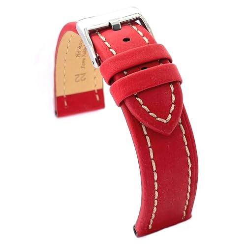 diloy Uhrenarmband aus geöltem Rindsleder mit weißer Naht – Sportlicher Stil für robuste Uhren – Größen 18mm 20mm 22mm 24mm 26mm – Schwarz Braun Blau oder Rot 377 Rot 26mm von diloy
