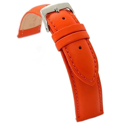 diloy XL Lederarmband für klassische Uhr glattes genähtes Rindsleder gepolstert Speziallänge Größen 10mm 12mm 14mm 16mm 18mm 20mm 22mm 24mm 26mm 28mm 30mm 302EL Orange 14mm von diloy