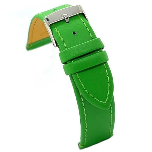 diloy XL Lederarmband für klassische Uhr glattes genähtes Rindsleder flach Speziallänge Größen 12mm 14mm 16mm 18mm 20mm 304EL Grün 20mm von diloy