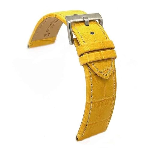 diloy Sportliches Uhrenarmband Rindsleder Krokoprägung quadratisch flach – Größen 14mm 16mm 18mm 20mm 22mm 24mm – Elegant und widerstandsfähig 361 Gelb 14mm von diloy