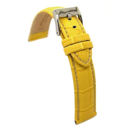 diloy Sportliches gepolstertes Uhrenarmband Rindsleder Krokoprägung quadratisch weiße Naht – Größen 14mm 16mm 18mm 20mm 22mm 24mm 26mm 28mm 30mm – Elegant 378 Gelb 26mm von diloy