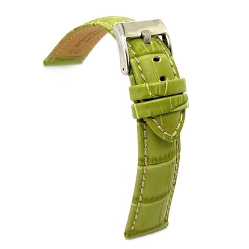 diloy Sportliches gepolstertes Uhrenarmband Rindsleder Krokoprägung quadratisch weiße Naht – Größen 14mm 16mm 18mm 20mm 22mm 24mm 26mm 28mm 30mm – Elegant 378 Grün 26mm von diloy