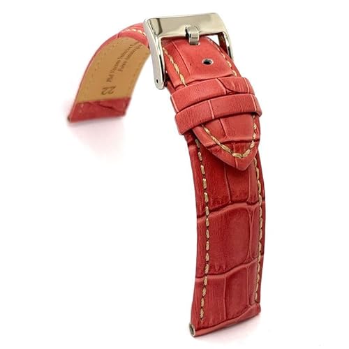 diloy Sportliches gepolstertes Uhrenarmband Rindsleder Krokoprägung quadratisch weiße Naht – Größen 14mm 16mm 18mm 20mm 22mm 24mm 26mm 28mm 30mm – Elegant 378 Hell-Pink 28mm von diloy