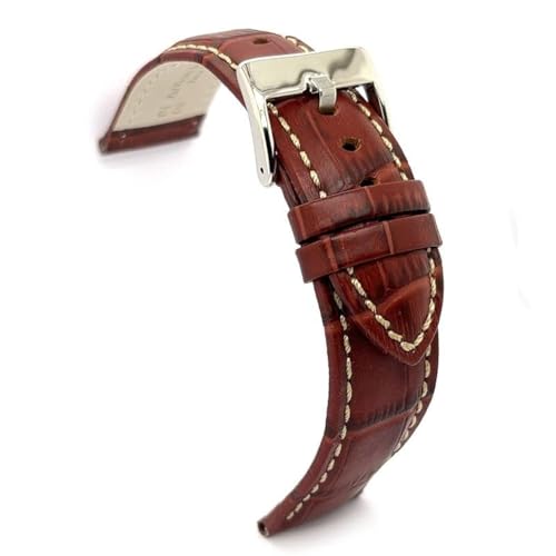 diloy Uhrenarmband aus leder mit Krokodil-Prägung mit weißer naht Kroko 18 mm, 20 mm, 22 mm, 24 mm, 26 mm, 28 mm, 30 mm Ref 378 Mittleres Braun 18mm. von diloy