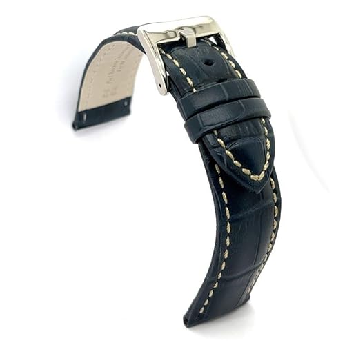 diloy Sportliches gepolstertes Uhrenarmband Rindsleder Krokoprägung quadratisch weiße Naht – Größen 14mm 16mm 18mm 20mm 22mm 24mm 26mm 28mm 30mm – Elegant 378 Navy Blau 30mm von diloy