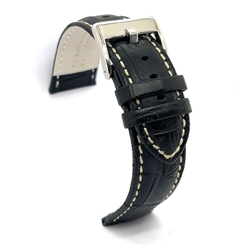 diloy Sportliches gepolstertes Uhrenarmband Rindsleder Krokoprägung quadratisch weiße Naht – Größen 14mm 16mm 18mm 20mm 22mm 24mm 26mm 28mm 30mm – Elegant 378 Schwarz 26mm diloy Sportliches gepolstertes Uhrenarmband Rindsleder Krokoprägung quadratisch weiße Naht – Größen 14mm 16mm 18mm 20mm 22mm 24mm 26mm 28mm 30mm – Elegant 378 Schwarz 26mm von diloy