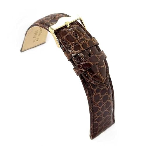 diloy Uhrenarmband echtes Krokodilleder Bombiert genäht Luxus für Premium-Dressuhren Größen 12mm 14mm 16mm 18mm 20mm 22mm Schwarz hellbraun dunkelbraun P332 Dunkelbraun 20mm von diloy