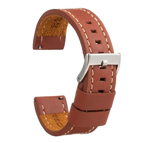 diloy Vintage Lederarmband gewachst weiße Naht XL – Extra lang handgefertigt – Für sportliche oder klassische Uhren – Größen 18mm 20mm 22mm 24mm 384EL Mittleres Braun 20mm von diloy