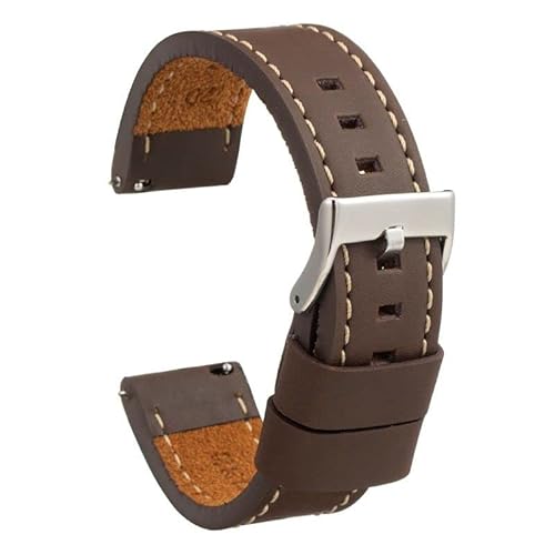 diloy Vintage Lederarmband gewachst weiße Naht XL – Extra lang handgefertigt – Für sportliche oder klassische Uhren – Größen 18mm 20mm 22mm 24mm 384EL Dunkelbraun 18mm von diloy