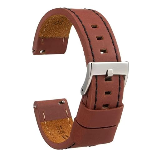 diloy Vintage Uhrenarmband gewachstes Leder mit weißer Naht – Handgefertigt für Sport- oder klassische Uhren – Größen 18mm 20mm 22mm 24mm 26mm – Braun oder Schwarz 384 Mittleres Braun Und Schwarz von diloy