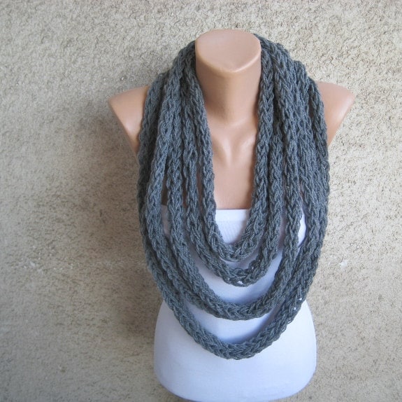 Dicker Grauer Loop Schal Halskette, Seil Kohle Acryl Wrap, Urban Fashion Damen Accessoires, Winter Warmer Weicher Gestrickter von dimana